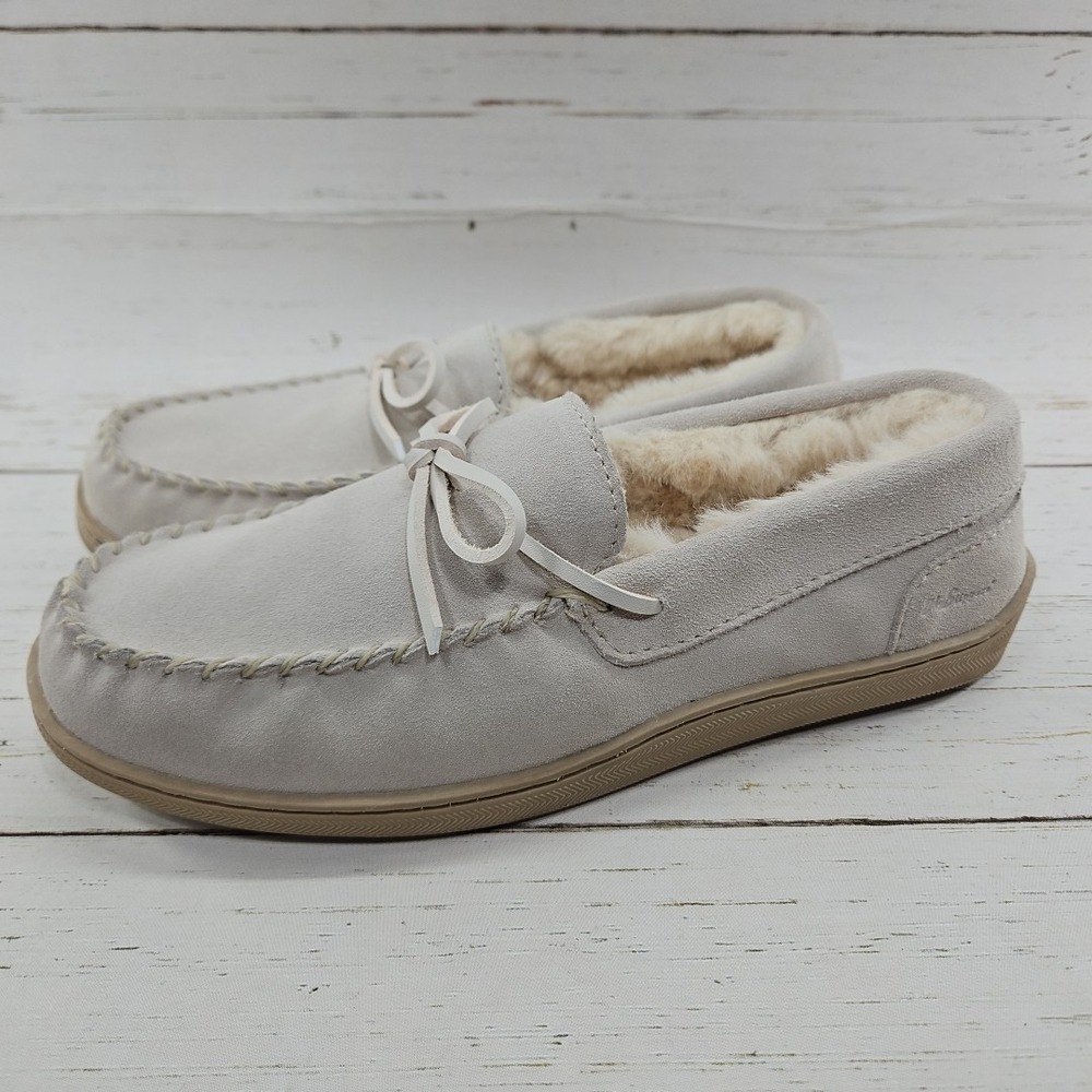 My Slippers Faux Fur Lined Slippers Beige Suede Moccasin House Shoe Womens 10